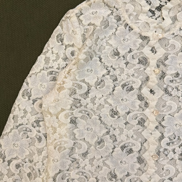 White Lace Mock Neck Button Up Blouse - Picture 5 of 15